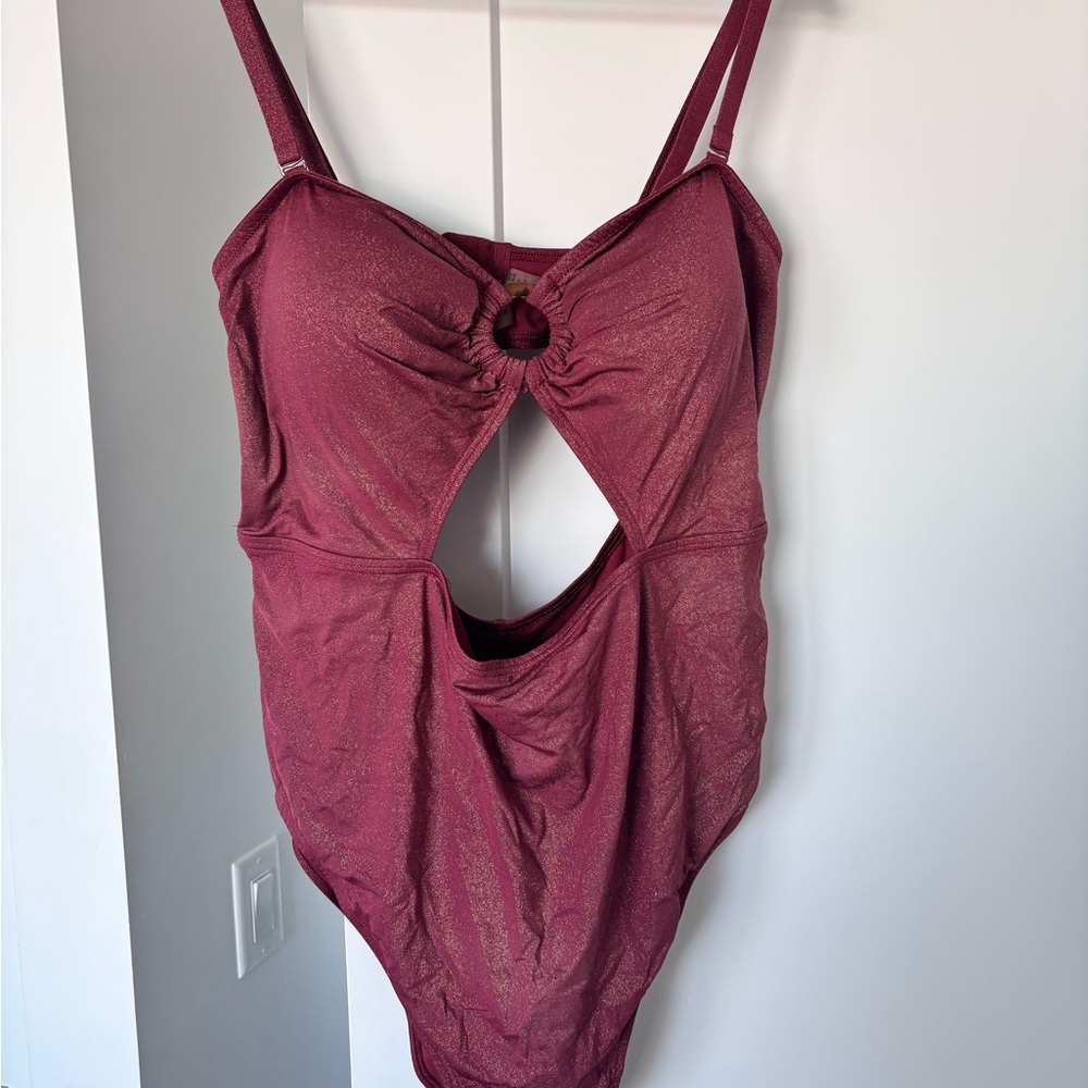 Addition Elle Sparkly Cutout Swimsuit - Tortoise Ring